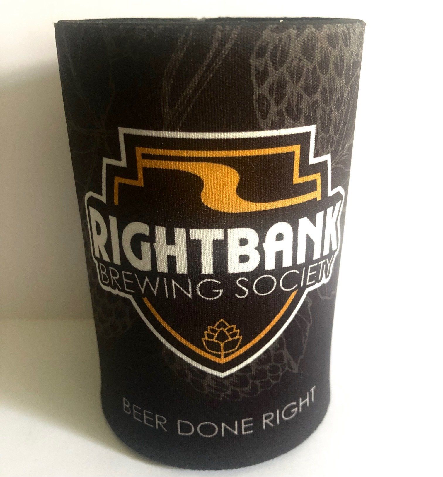 A rightbank brewing society beer done right can holder