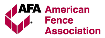Logo of the American Fence Association; burgundy polygon shape, black