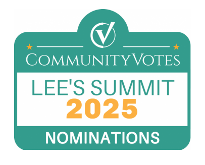 CommunityVotes Lee's Summit 2025 nominations logo: teal badge with