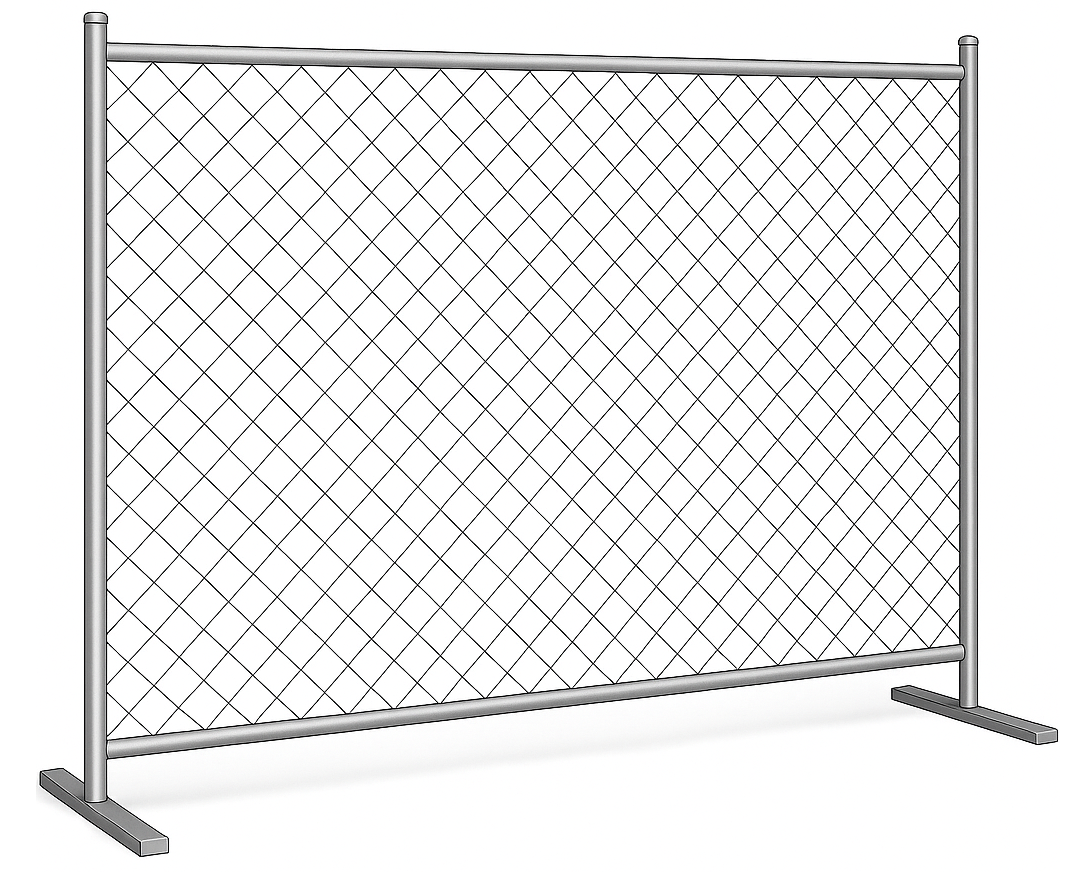 Chain link fence with a silver frame, used for temporary fencing.