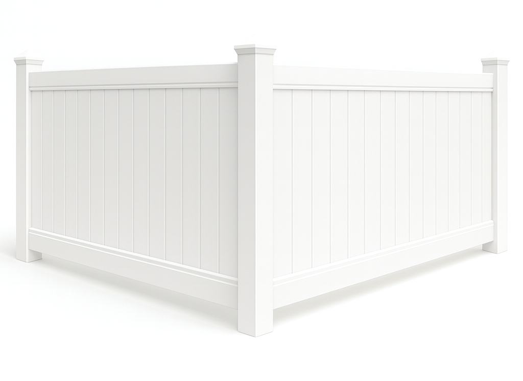 White vinyl corner fence with vertical panels.