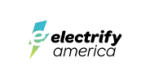 The Electrify America logo features a stylized lightning bolt icon in teal and green next to the brand name in black text.