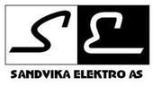 Sandvika Elektro AS-logo med stiliserte hvite og svarte «SE»-bokstaver og firmanavn under