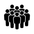 Black silhouette of a group of people standing together in a crowd