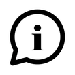 Black information icon inside a speech bubble outline on a white background