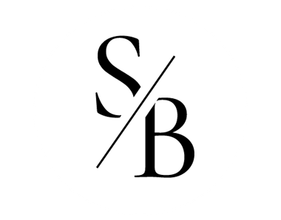 A black logo featuring a stylized letter 