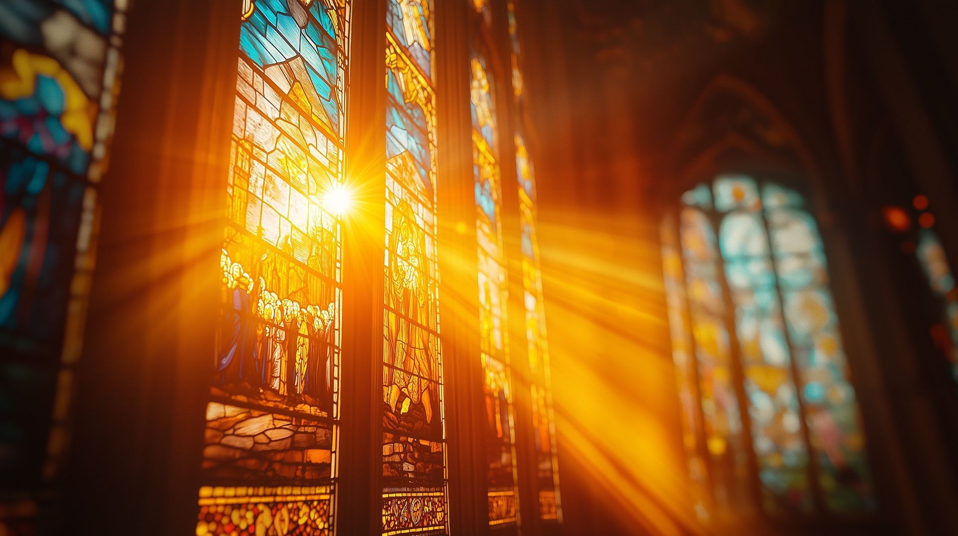 A man is standing in front of an open bible in a church.