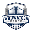 Wauwatosa Fence Logo with Shield Emblem, Ornamental Gate, Stone Pillars, Small Fence Graphic, and Company Name in Wauwatosa, WI