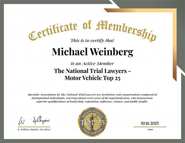 Motor Vehicle Top-25 Certificate of Membership