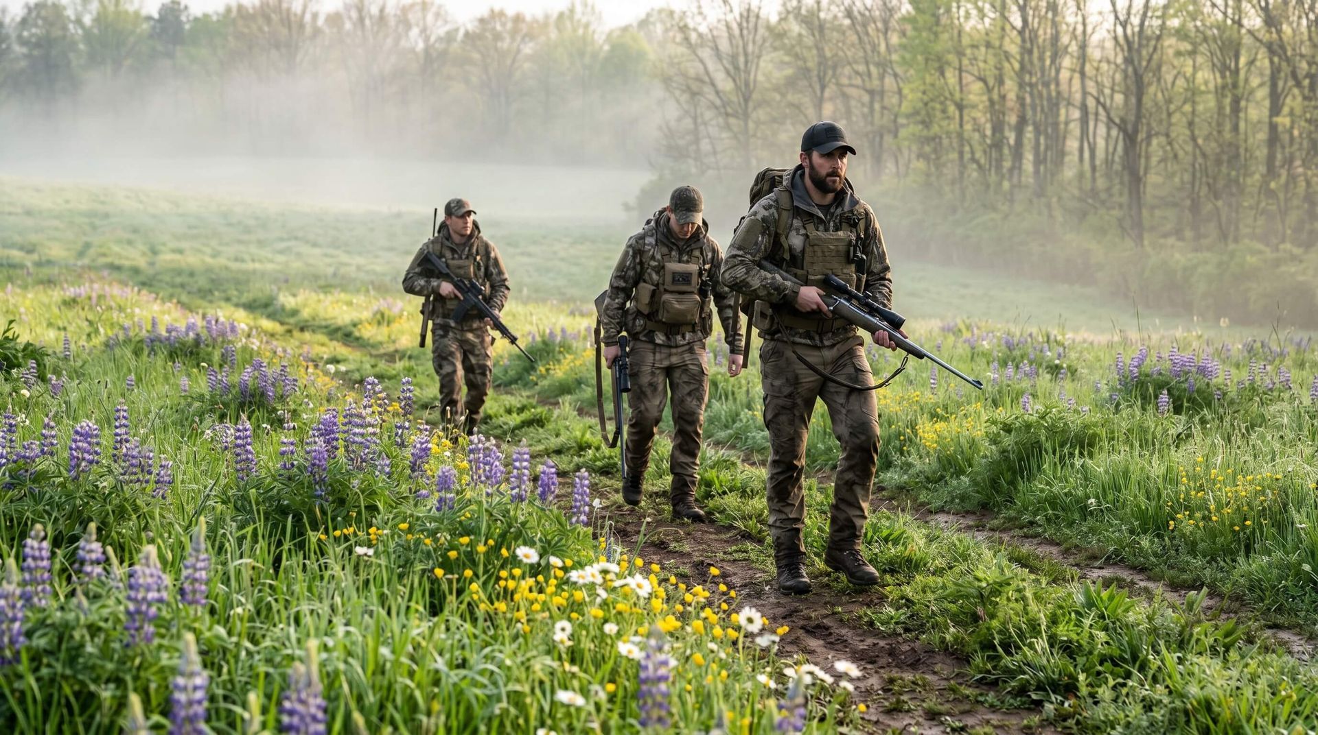 3 guys hunting in the spring