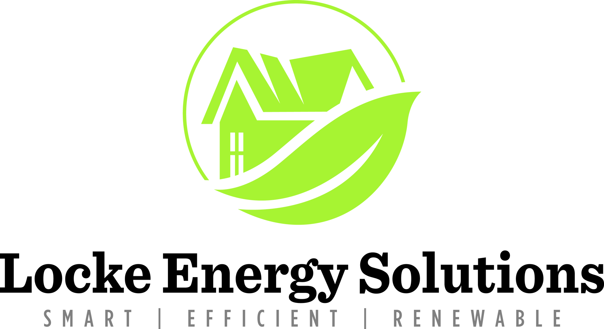 Logo for Locke Energy Solutions: Green house in leaf, green circle. Text reads "Locke Energy Solutions", "Smart | Efficient | Renewable".