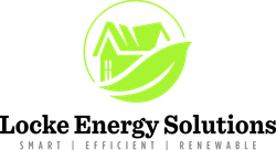 Logo for Locke Energy Solutions: Green house in leaf, green circle. Text reads "Locke Energy Solutions", "Smart | Efficient | Renewable".