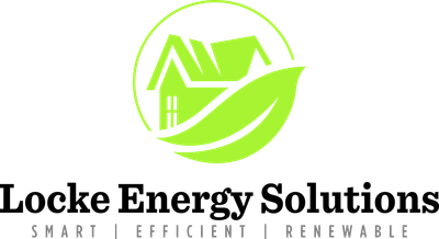Logo for Locke Energy Solutions: Green house in leaf, green circle. Text reads "Locke Energy Solutions", "Smart | Efficient | Renewable".