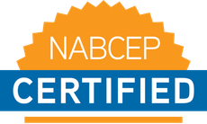 NABCEP Certified badge: orange burst with