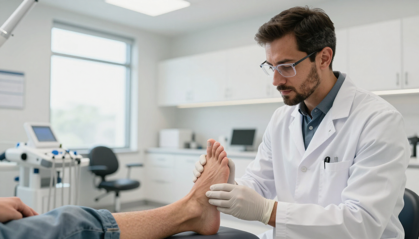 Podiatrist examining foot for custom orthotics