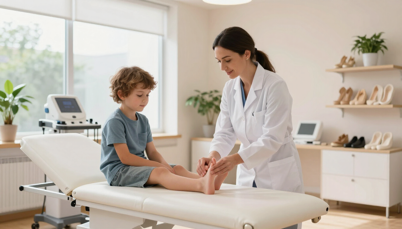 Podiatrist examining a child's foot.