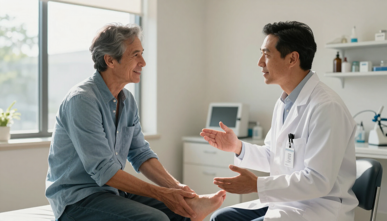 Person discussing heel pain treatment with a podiatrist