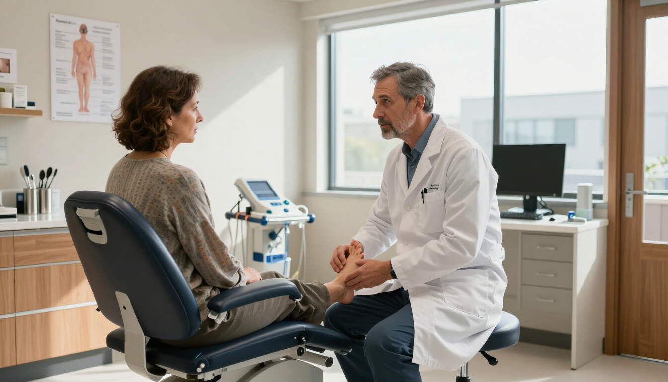TRICARE podiatry care in San Antonio with a podiatrist evaluating a patient's foot
