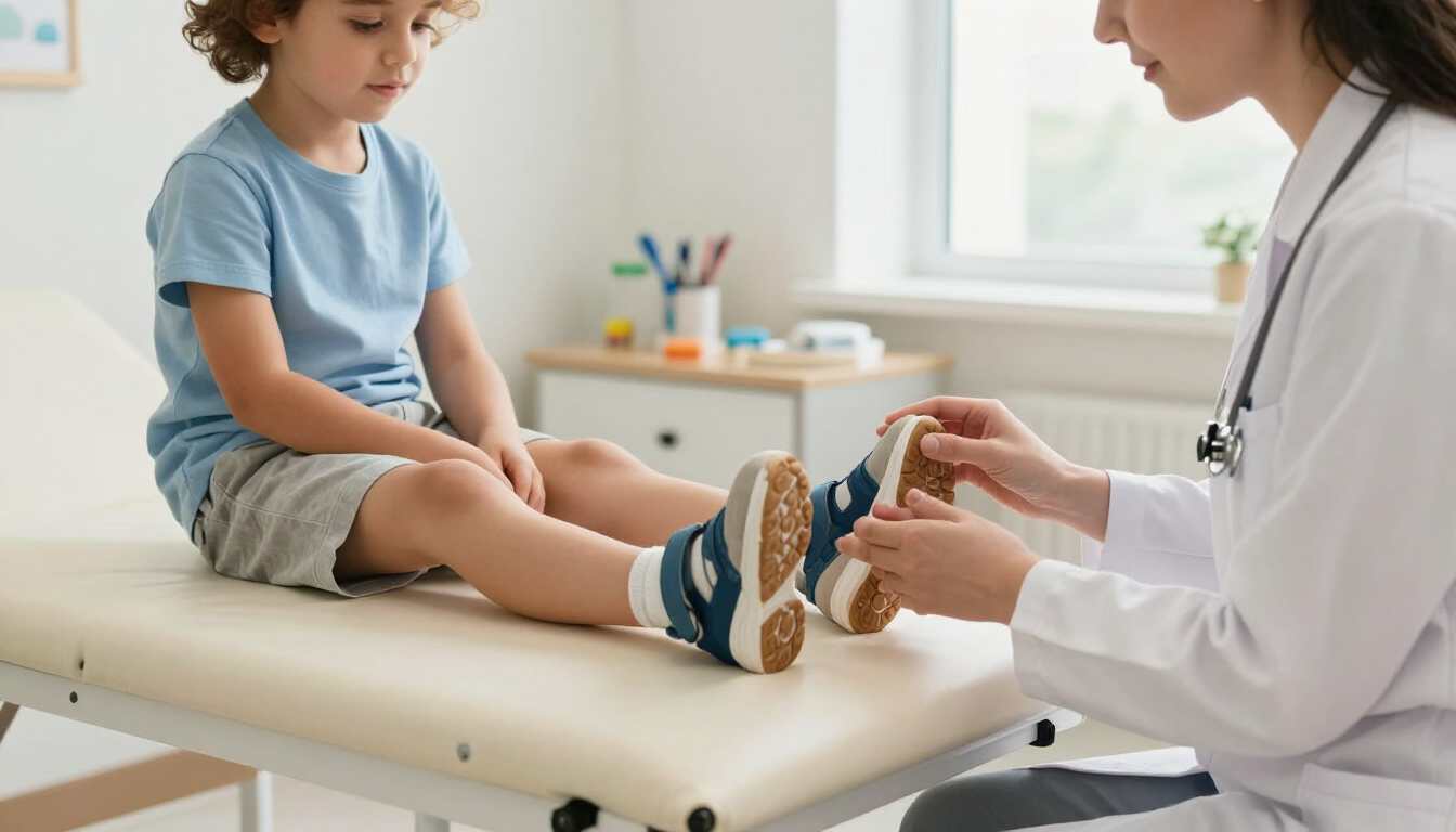Child with a foot injury receiving a professional evaluation