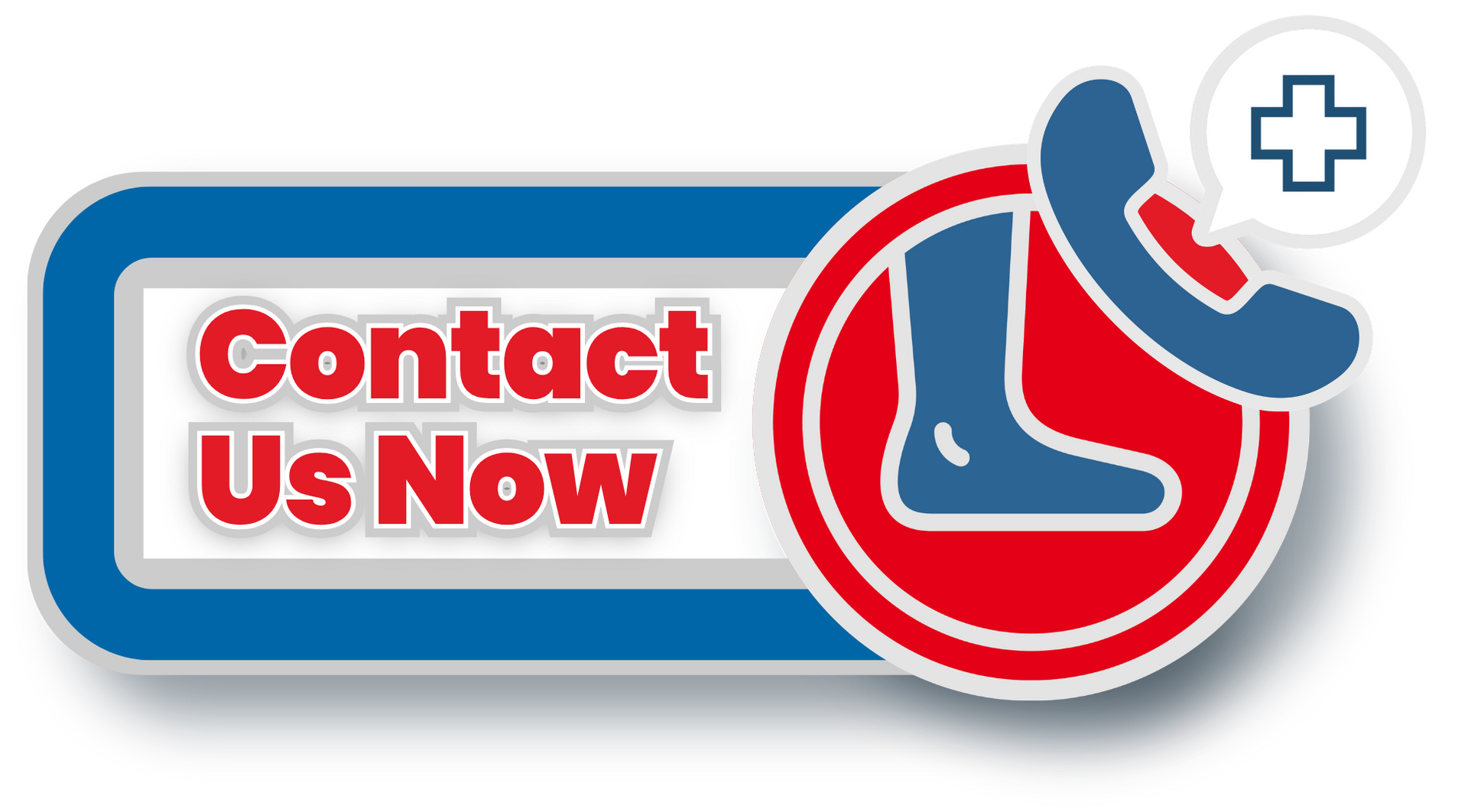 “Contact Us Now” call button with blue and red phone icon and a white plus sign