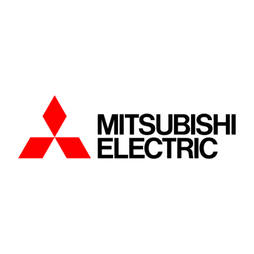 El logotipo de Mitsubishi Electric es rojo y negro sobre un fondo blanco.