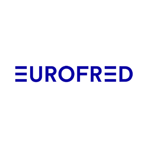 El logotipo de Eurofred es azul y blanco sobre un fondo blanco.