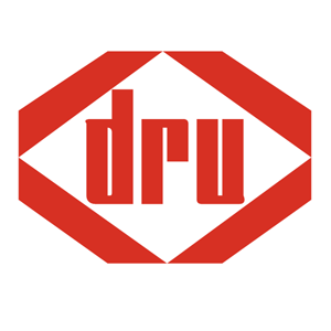 Un logo rojo y blanco que dice dru.