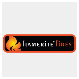 Un logotipo negro y naranja para los fuegos de Flamerite.