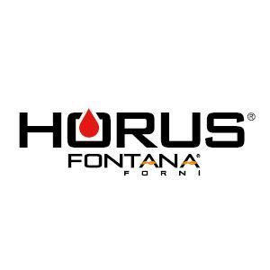 Un logotipo negro y rojo para Horus Fontana Forni sobre un fondo blanco.