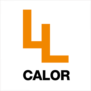 El logotipo de la empresa Calor es naranja y negro.