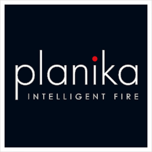 Un logotipo en blanco y negro para Planika Intelligent Fire.