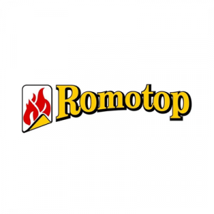 Un logotipo para una empresa llamada romotop con una imagen de un incendio.