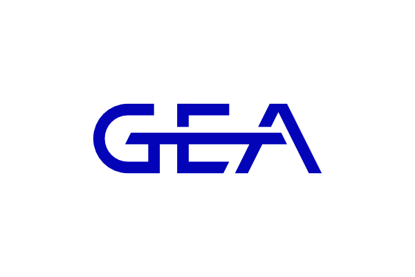 Blue GEA logo on a white background. 