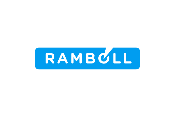 Logo for Ramboll, a consultancy. Blue rectangle with white text and a stylized checkmark.