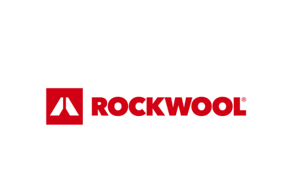 Rockwool logo: red square with white arched symbol and 