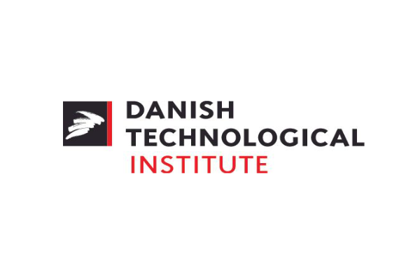 Logo for Danish Technological Institute. Text in black and red beside a square image of a stylized bird.