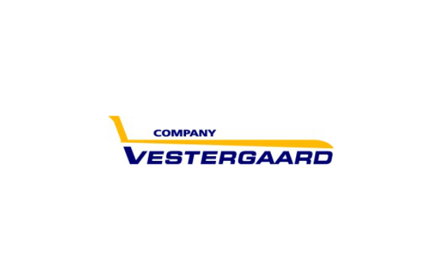 Logo for Vestergaard Company, featuring a blue and yellow design with the company name.