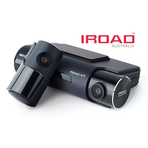Two Black Iroad Dash Cams With Red Iroad Australia Logo On White Background — Hinterland Towbars in Noosa, QLD