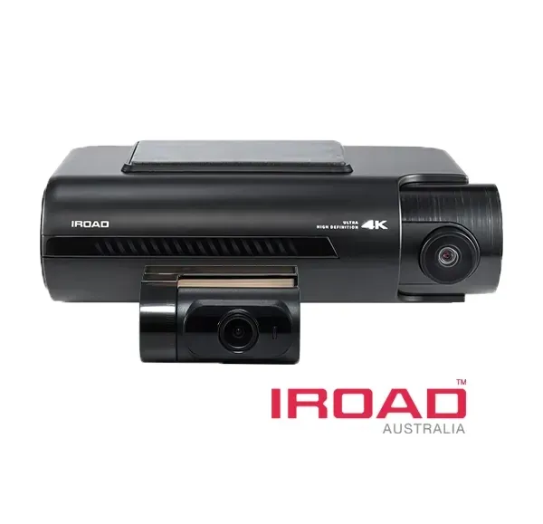 Black Iroad Dash Camera With Front And Rear Lenses On White Background, Iroad Australia Logo Below — Hinterland Towbars in Southside, QLD