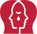 Red stylized faces, one with a tear drop.