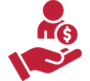 Red hand holding a person with a dollar sign on them.