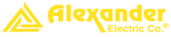 A yellow logo for alexander electric co. on a white background