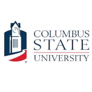 A logo for columbus state university with a clock tower