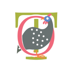An illustration of a chicken in a letter o