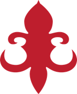 A red fleur de lis on a white background