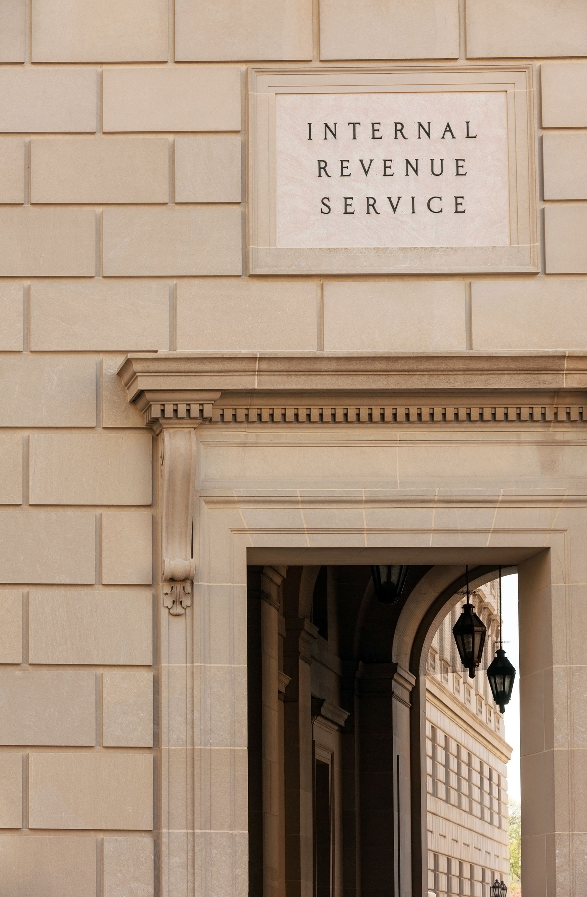 Sign above an arched entrance to an Internal Revenue Service building. Sign above an arched entrance to an Internal Revenue Service building.