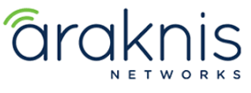 Araknis Networks logo with green signal icon above blue wordmark.