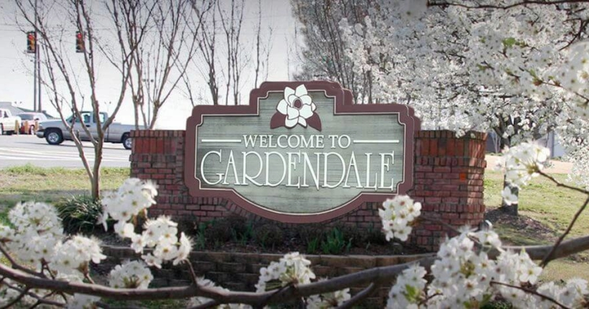 A stone sign reading
