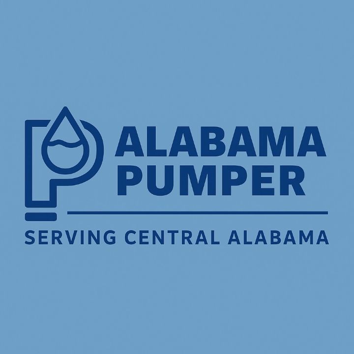 Logo for Alabama Pumper, featuring a blue water drop inside a stylized letter P, with blue text on a light blue background.