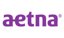 The aetna logo is purple and white on a white background.